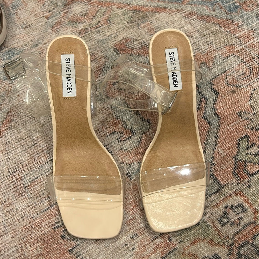 Steve Madden clear mule strap chunky heels size 9.5